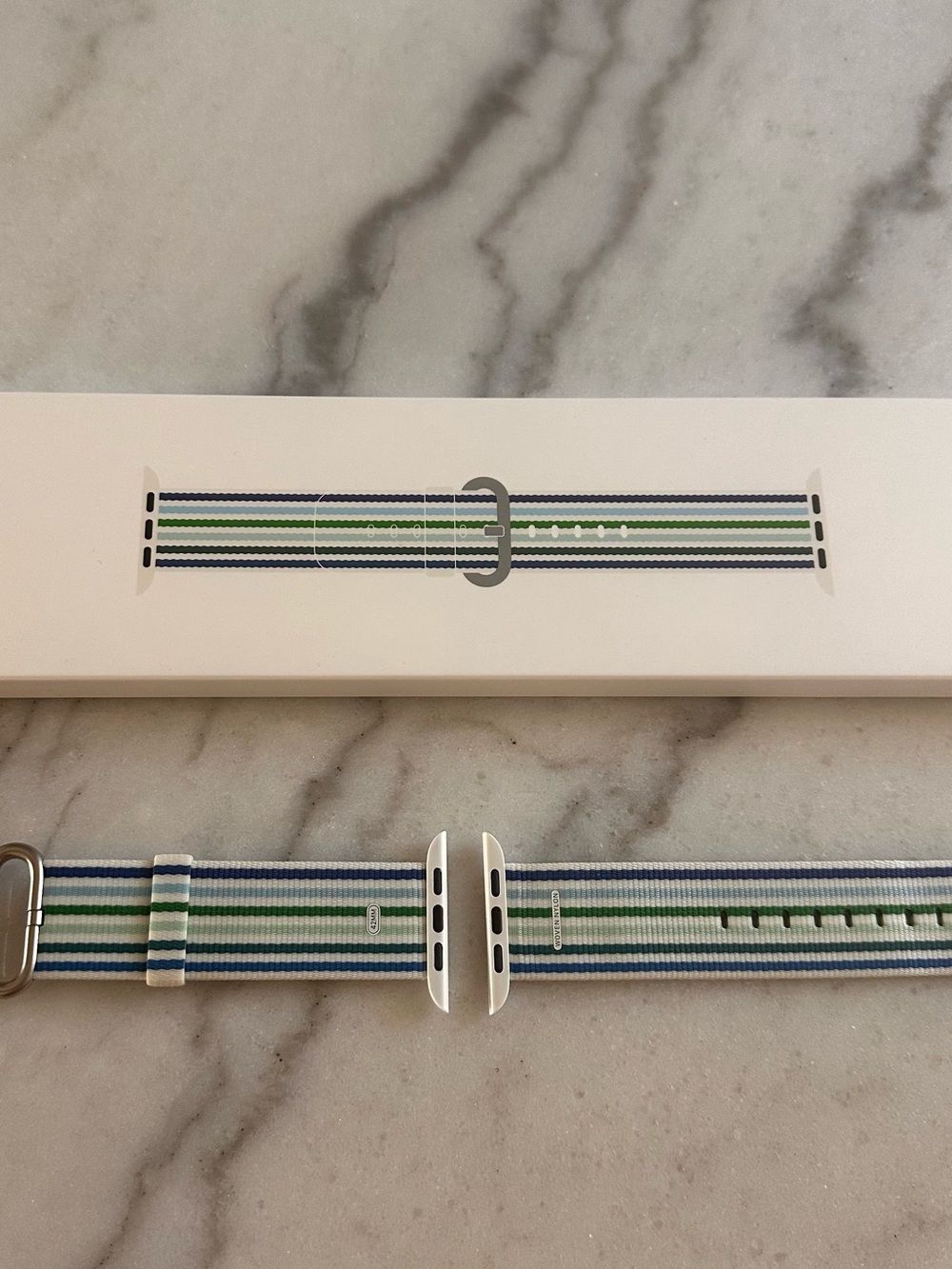 New with box- Authentic Apple Watch 42mm Woven Nylon Band - Blue Stripe